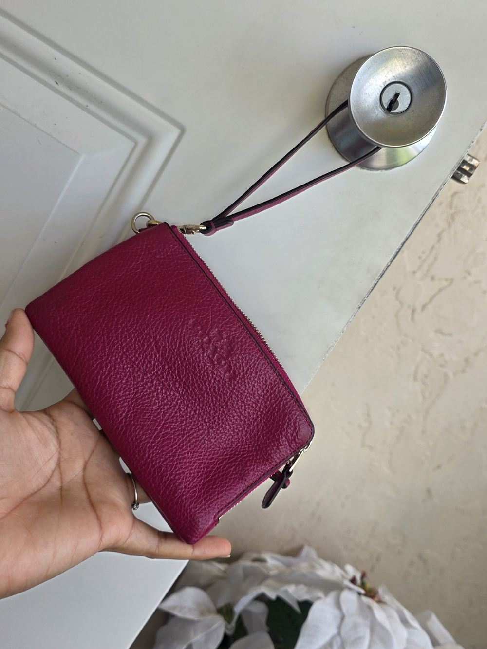 Leather Wristlet Wallet - Fuchsia